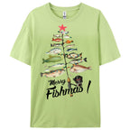 Women's Cotton Merry Fishmas Printed Casual T-Shirt