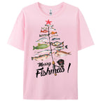 Women's Cotton Merry Fishmas Printed Casual T-Shirt
