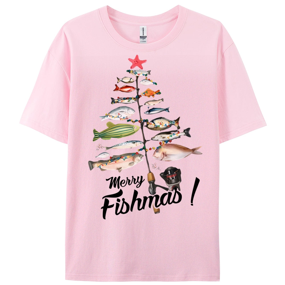 Women's Cotton Merry Fishmas Printed Casual T-Shirt