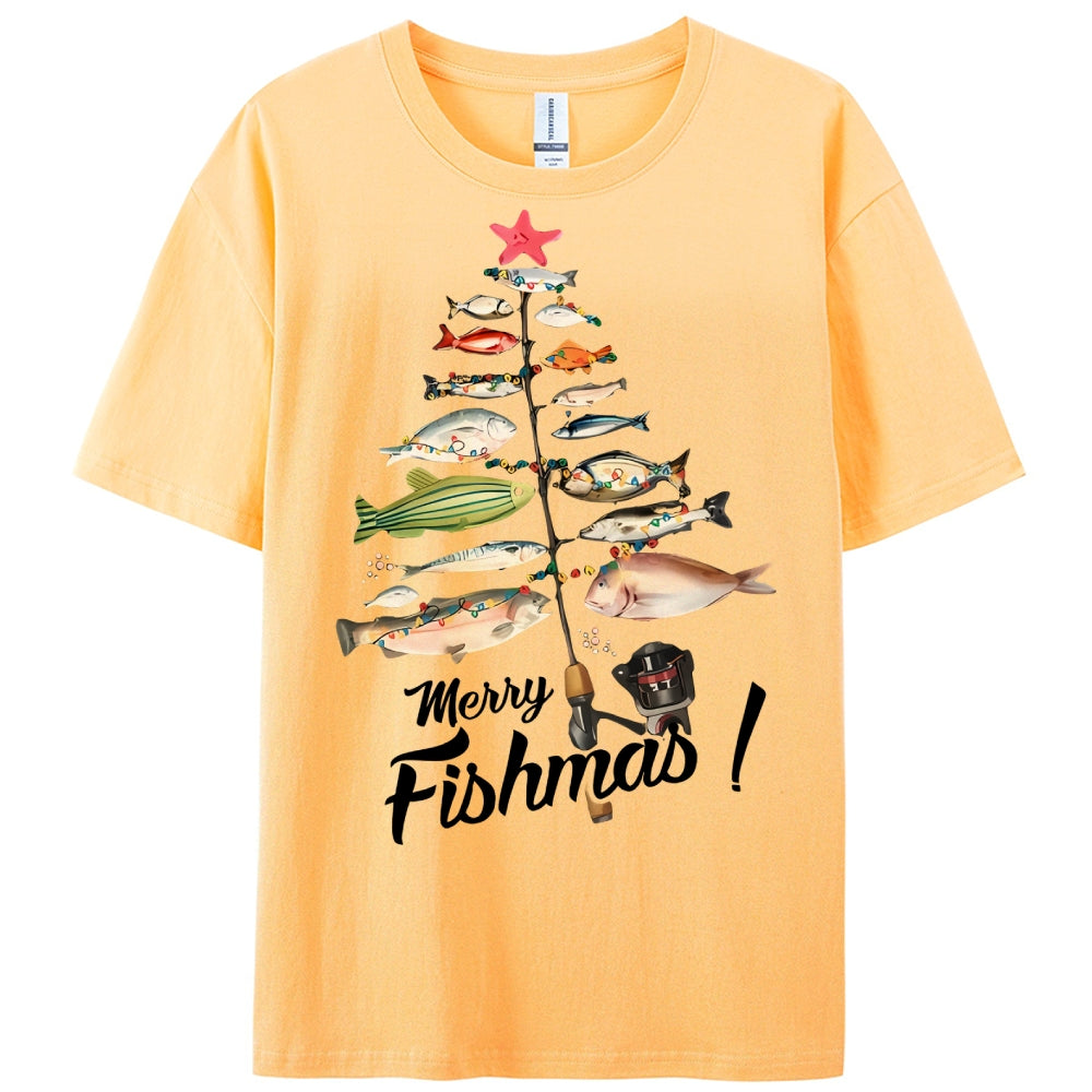 Women's Cotton Merry Fishmas Printed Casual T-Shirt
