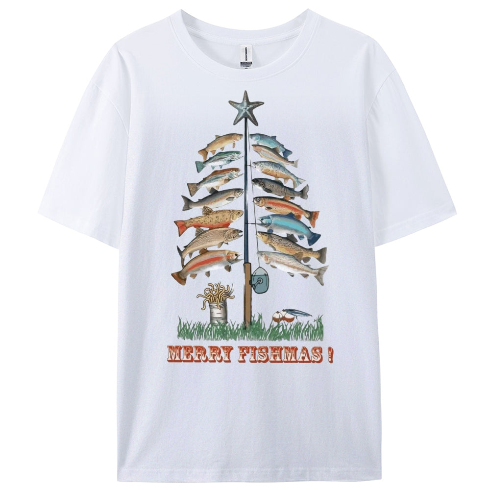 Women's Cotton Merry Fishmas Printed Casual T-Shirt