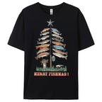Women's Cotton Merry Fishmas Printed Casual T-Shirt
