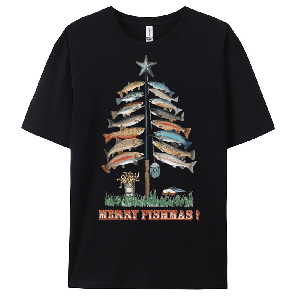 Women's Cotton Merry Fishmas Printed Casual T-Shirt