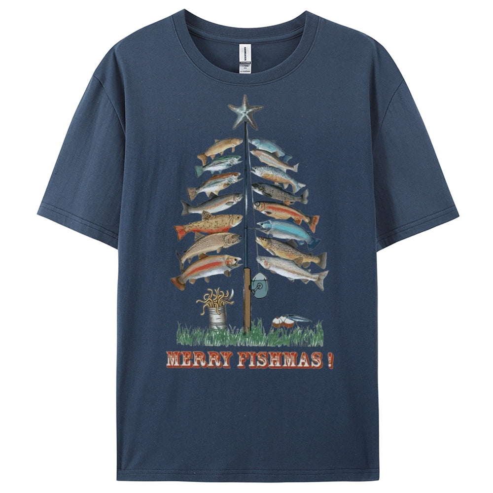 Women's Cotton Merry Fishmas Printed Casual T-Shirt