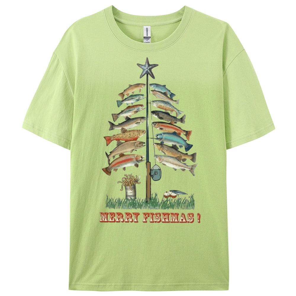 Women's Cotton Merry Fishmas Printed Casual T-Shirt