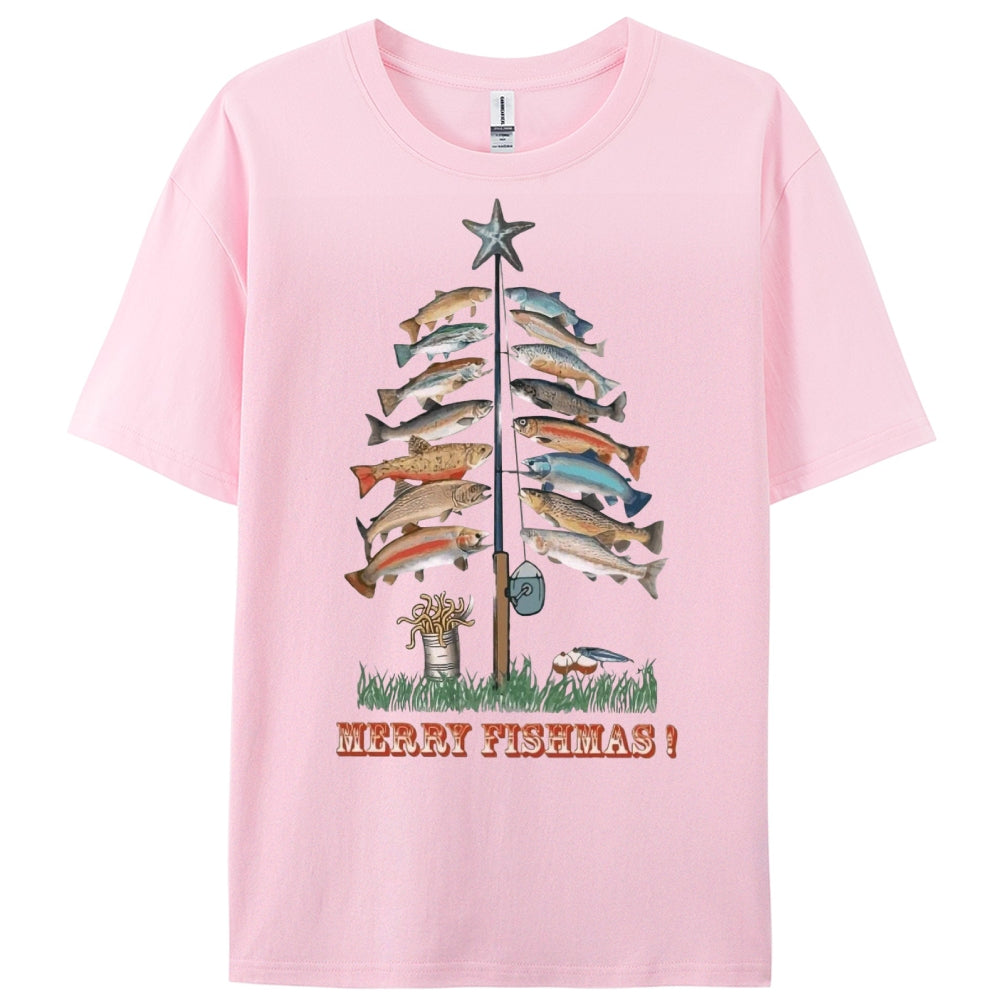Women's Cotton Merry Fishmas Printed Casual T-Shirt