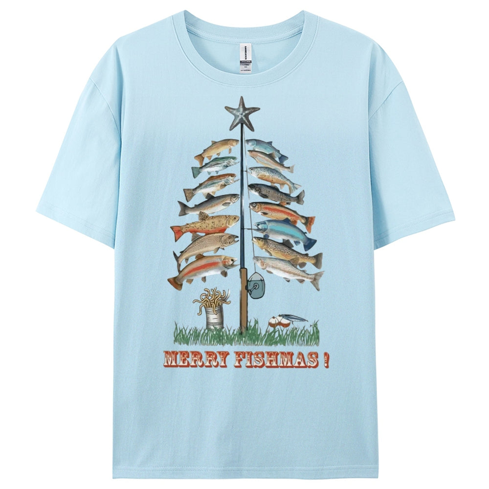 Women's Cotton Merry Fishmas Printed Casual T-Shirt