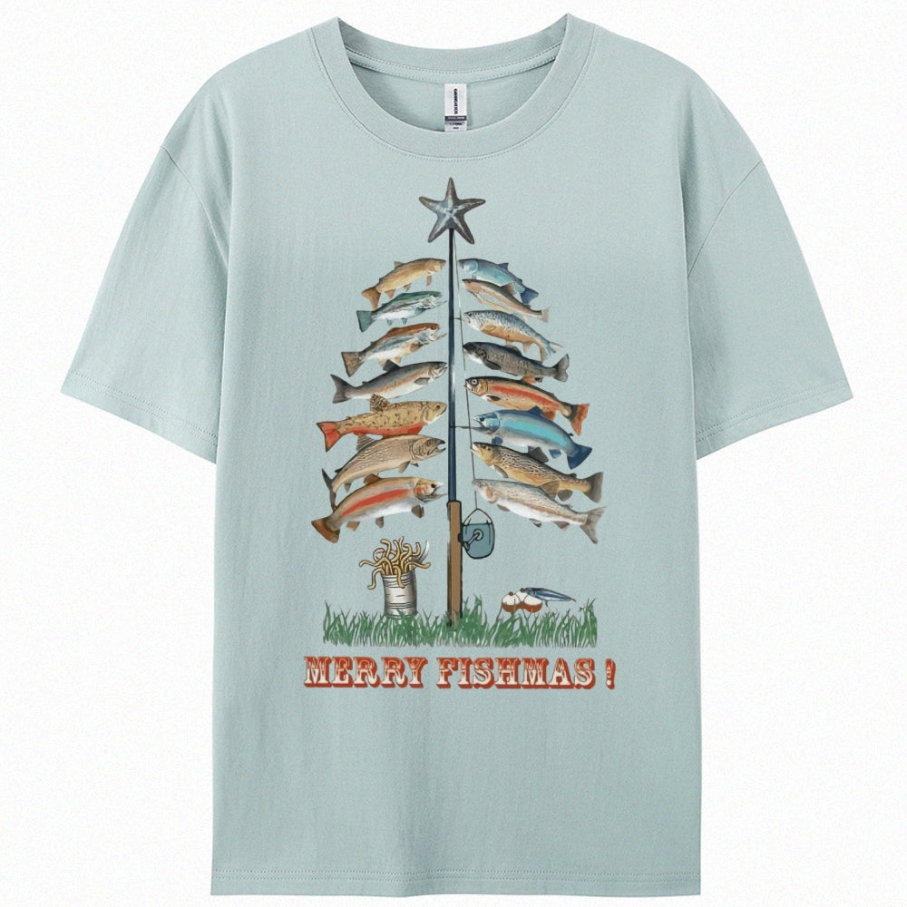 Women's Cotton Merry Fishmas Printed Casual T-Shirt