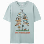 Women's Cotton Merry Fishmas Printed Casual T-Shirt