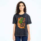 Unisex Vintage Fish Printed Washed Tee