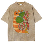 Unisex Vintage Fish Printed Washed Tee