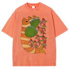 Unisex Vintage Fish Printed Washed Tee