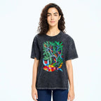 Unisex Colorful Art Fish Printed Washed Tee