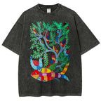 Unisex Colorful Art Fish Printed Washed Tee
