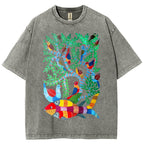 Unisex Colorful Art Fish Printed Washed Tee