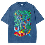 Unisex Colorful Art Fish Printed Washed Tee
