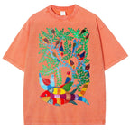Unisex Colorful Art Fish Printed Washed Tee