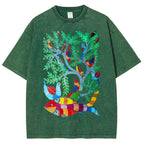 Unisex Colorful Art Fish Printed Washed Tee
