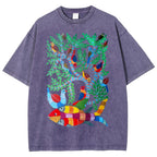 Unisex Colorful Art Fish Printed Washed Tee
