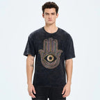 Unisex Geometric Hand Eyes Printed Washed Tee