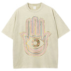 Unisex Geometric Hand Eyes Printed Washed Tee