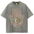 Unisex Geometric Hand Eyes Printed Washed Tee