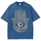 Unisex Geometric Hand Eyes Printed Washed Tee