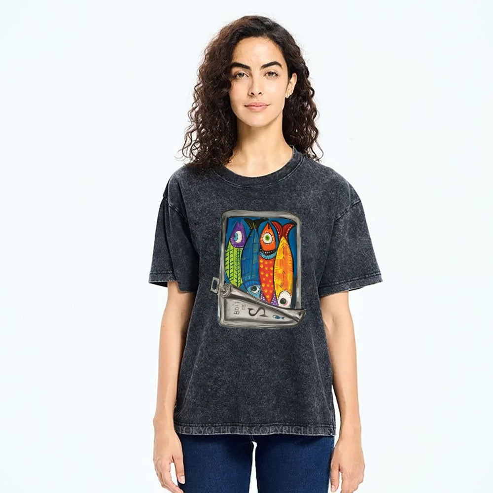 Unisex Canned Sardines Printed Washed Tee