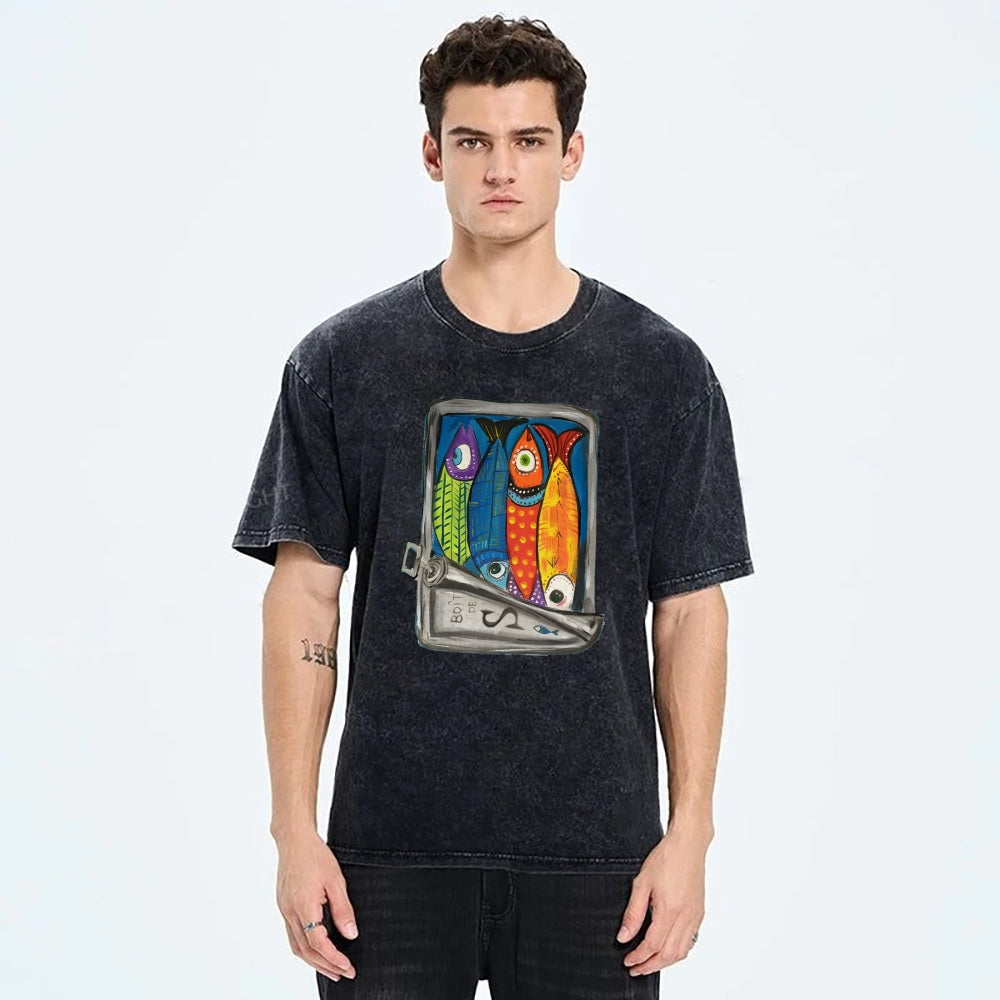 Unisex Canned Sardines Printed Washed Tee