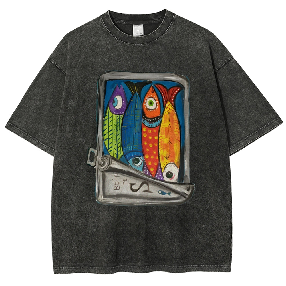 Unisex Canned Sardines Printed Washed Tee