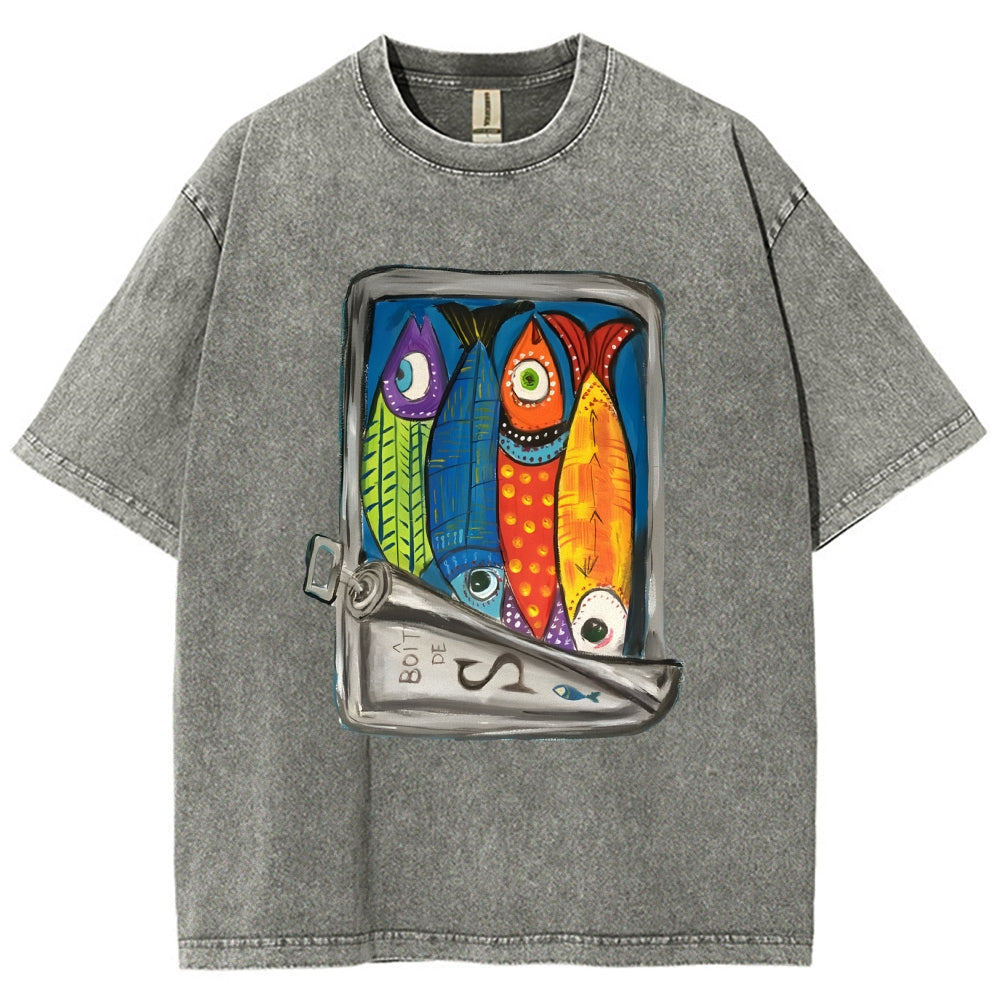 Unisex Canned Sardines Printed Washed Tee