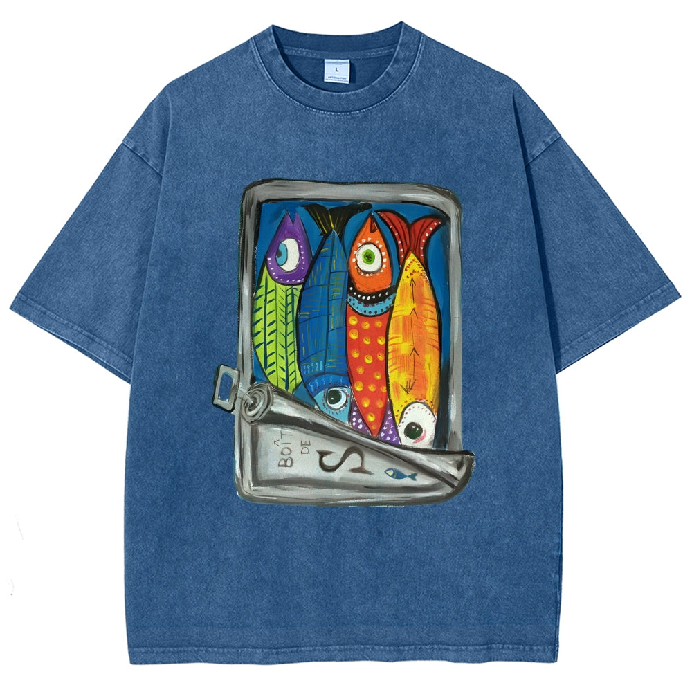 Unisex Canned Sardines Printed Washed Tee