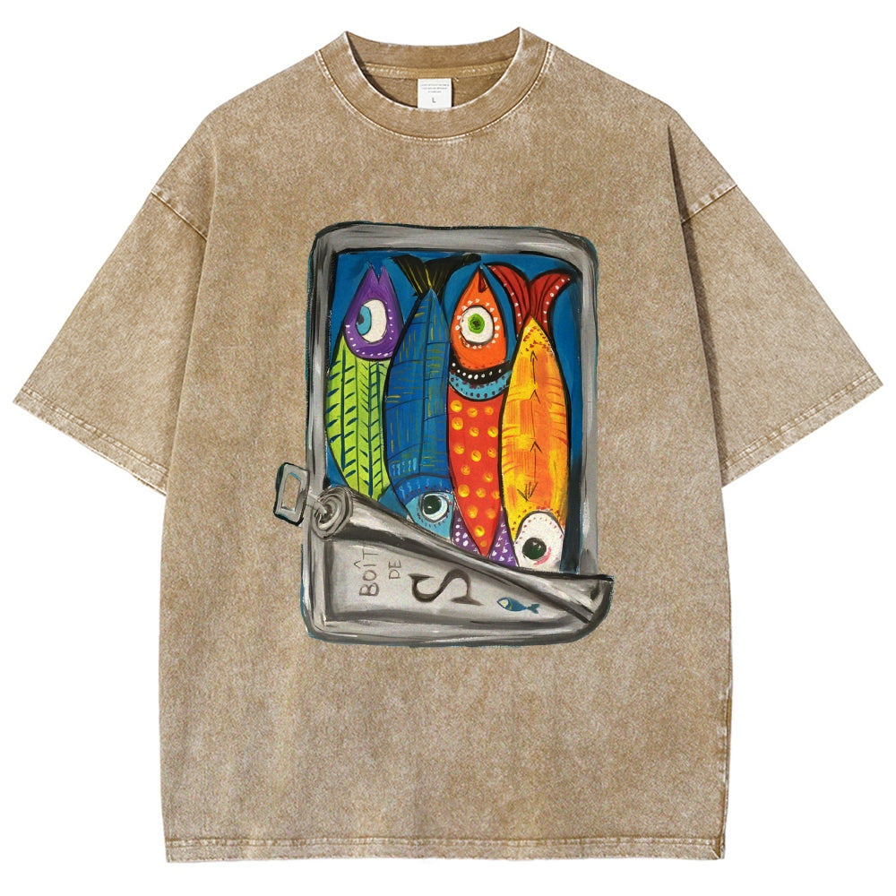 Unisex Canned Sardines Printed Washed Tee