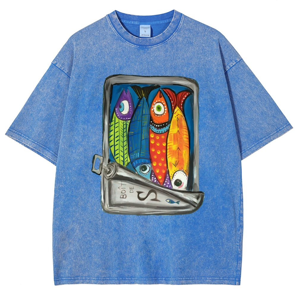 Unisex Canned Sardines Printed Washed Tee