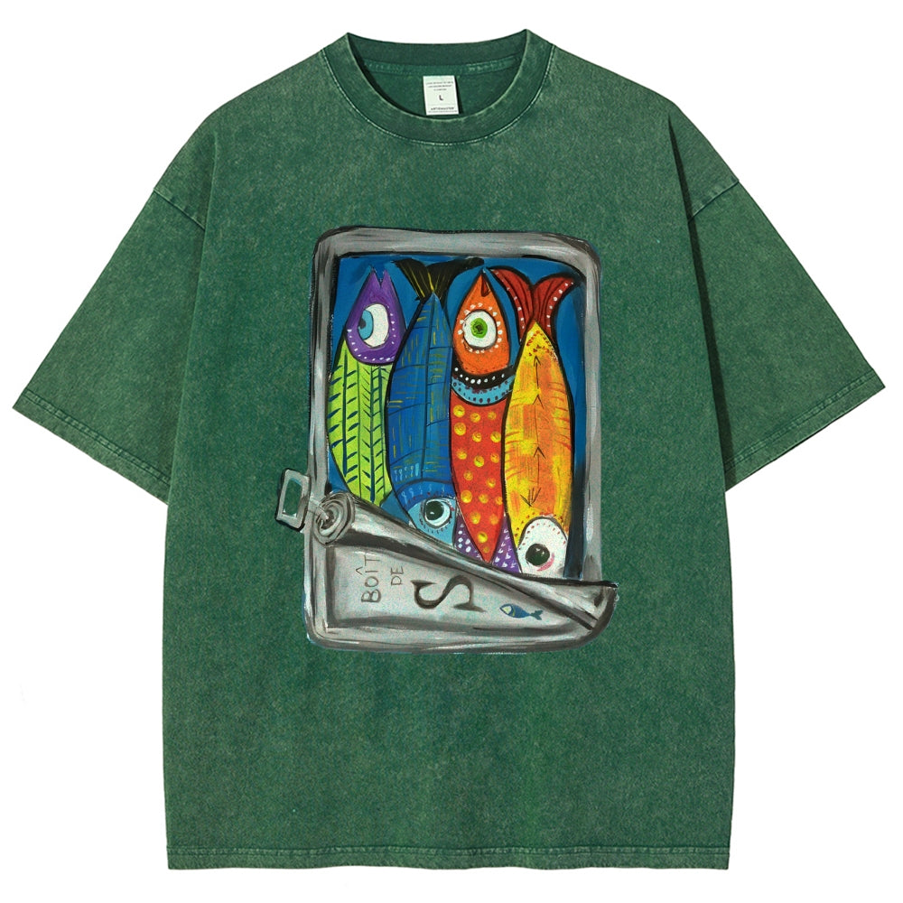 Unisex Canned Sardines Printed Washed Tee
