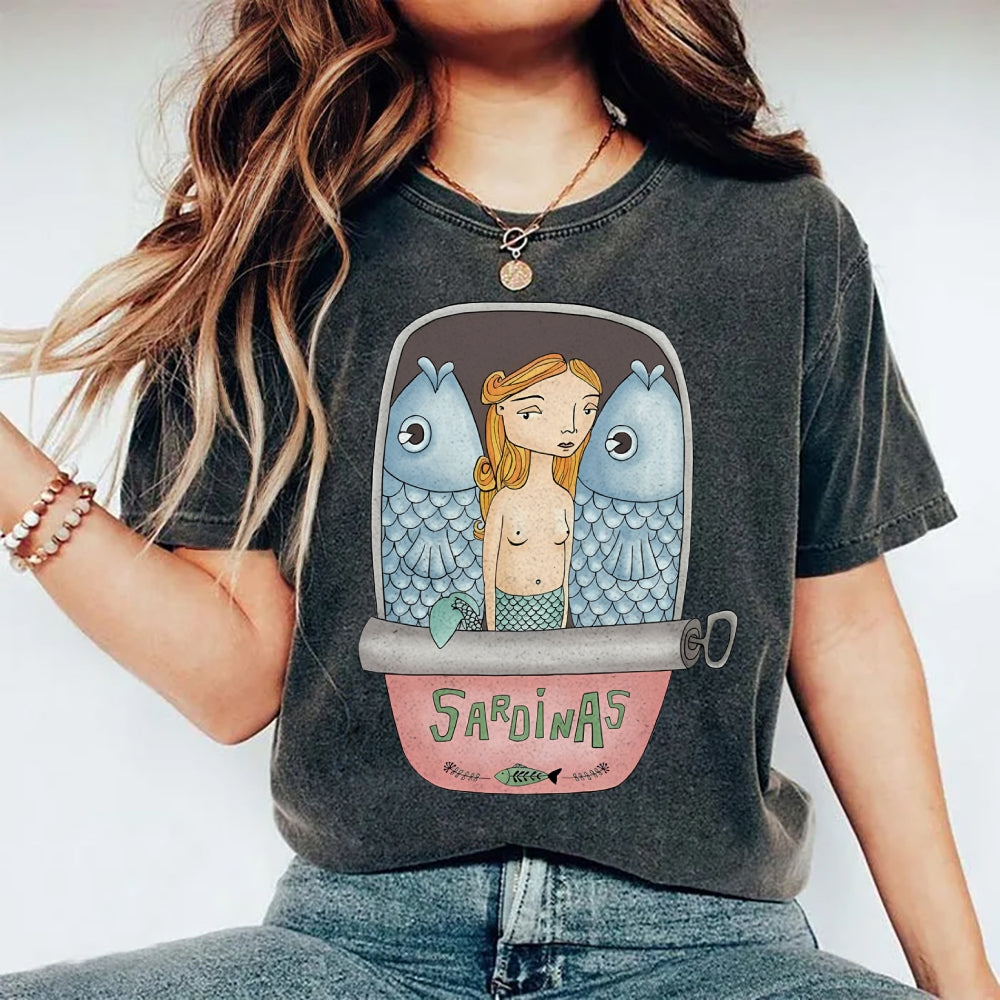 Unisex Canned Sardines Printed Washed Tee