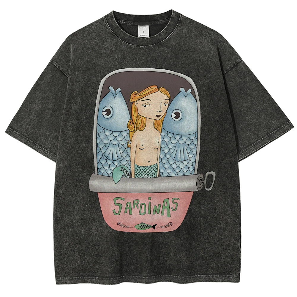Unisex Canned Sardines Printed Washed Tee