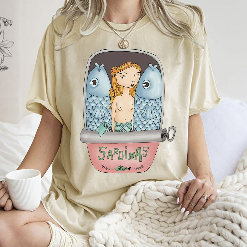 Unisex Canned Sardines Printed Washed Tee