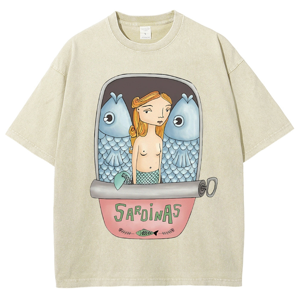 Unisex Canned Sardines Printed Washed Tee