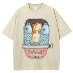 Unisex Canned Sardines Printed Washed Tee