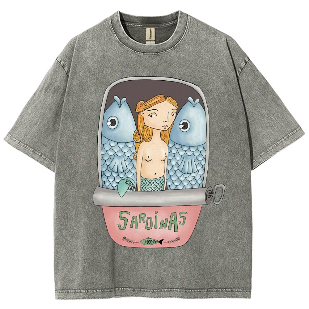 Unisex Canned Sardines Printed Washed Tee