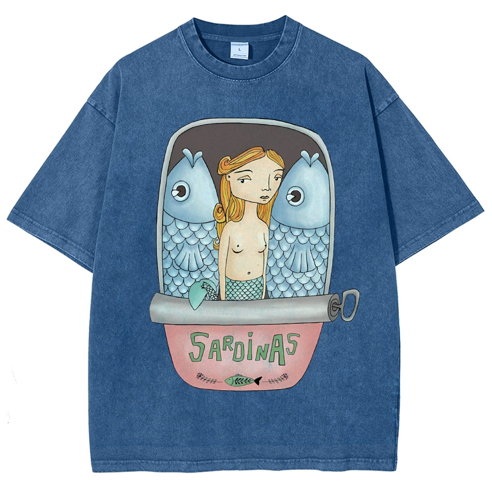 Unisex Canned Sardines Printed Washed Tee