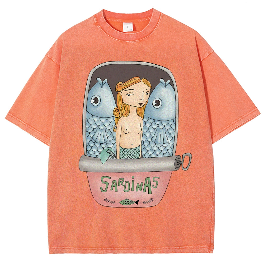 Unisex Canned Sardines Printed Washed Tee