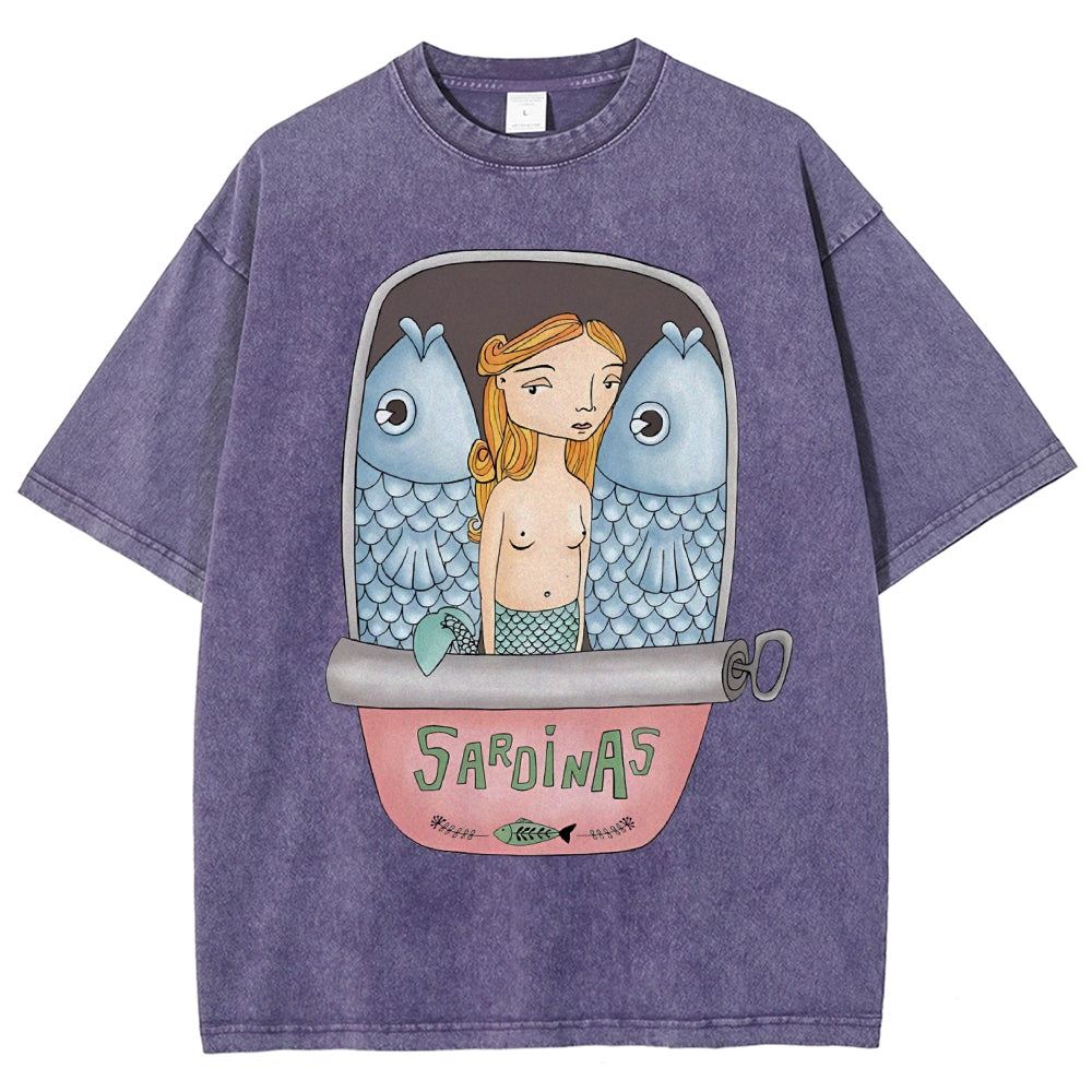 Unisex Canned Sardines Printed Washed Tee