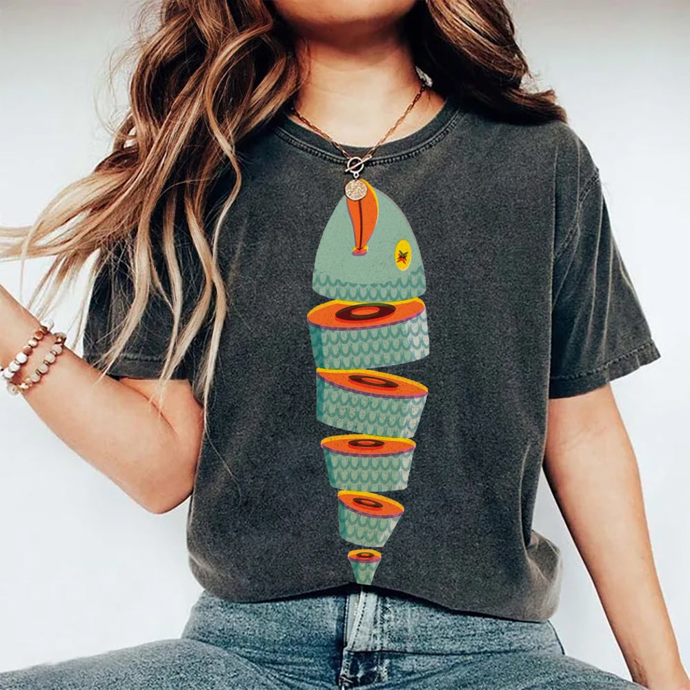 Unisex Fish Printed Washed Tee