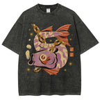 Unisex Vintage Fish Printed Washed Tee