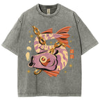 Unisex Vintage Fish Printed Washed Tee