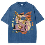 Unisex Vintage Fish Printed Washed Tee