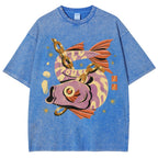 Unisex Vintage Fish Printed Washed Tee