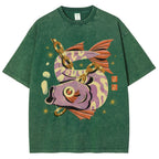 Unisex Vintage Fish Printed Washed Tee